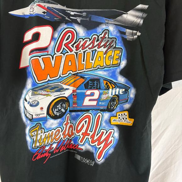 Vintage Rusty Wallace Graphic Shirt Time 2 Fly Miller Beer NASCAR 90s Large NWT - Picture 5 of 5